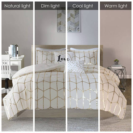 Raina Metallic Printed Duvet Cover Set Luxury Bedding Modern Bedroom Design