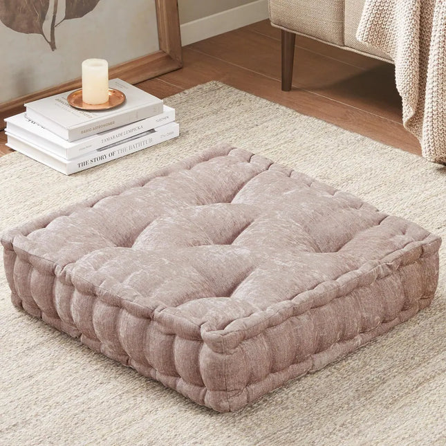 Azza Poly Chenille Square Floor Pillow Cushion Soft Comfortable Seating Decor