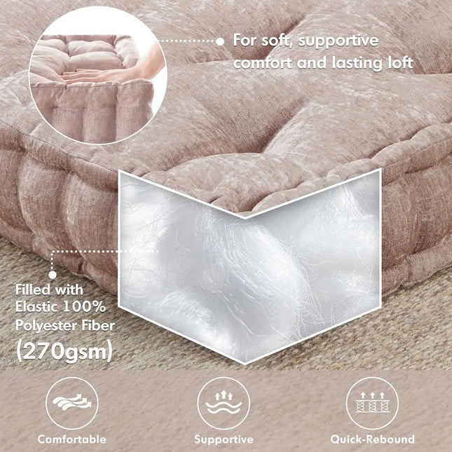 Azza Poly Chenille Square Floor Pillow Cushion Soft Comfortable Seating Decor