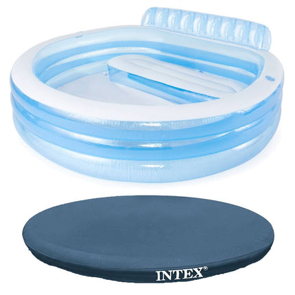 Outdoor Swim Center Inflatable Lounge Pool Round with Protective Cover