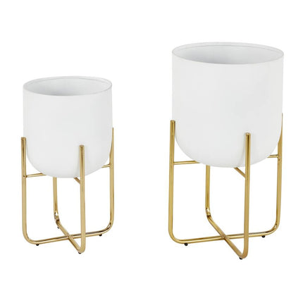 Modern Iron Glam Planter Set of 2 16in and 13in Contemporary Home Decor Pots