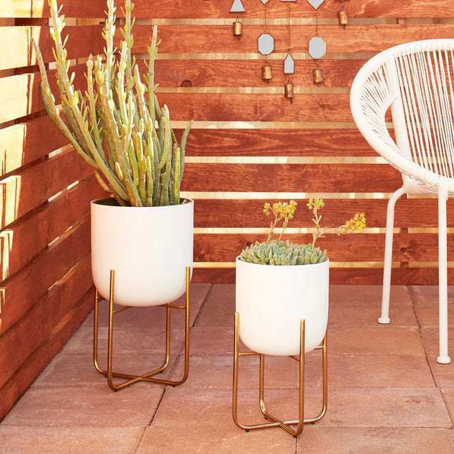 Modern Iron Glam Planter Set of 2 16in and 13in Contemporary Home Decor Pots