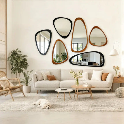 Irregular Asymmetrical Wood Wall Mirror – Modern Decorative Design