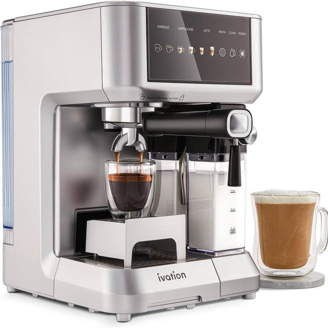 Espresso Cappuccino Latte Maker Grey with Milk Frother 58mm Portafilter