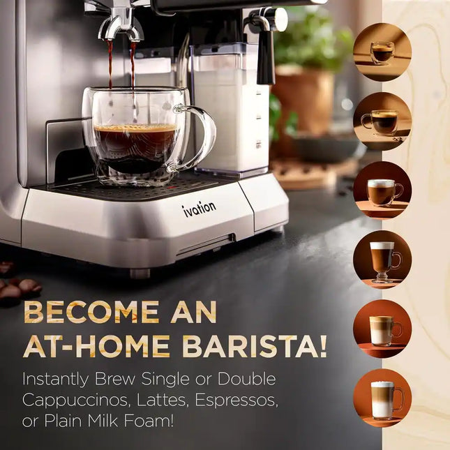 Espresso Cappuccino Latte Maker Grey with Milk Frother 58mm Portafilter