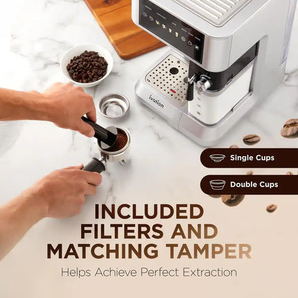 Espresso Cappuccino Latte Maker Grey with Milk Frother 58mm Portafilter