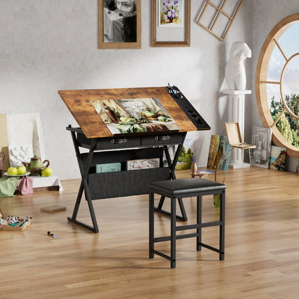 Drafting & Drawing Table with Storage Drawers and Stool for Artists