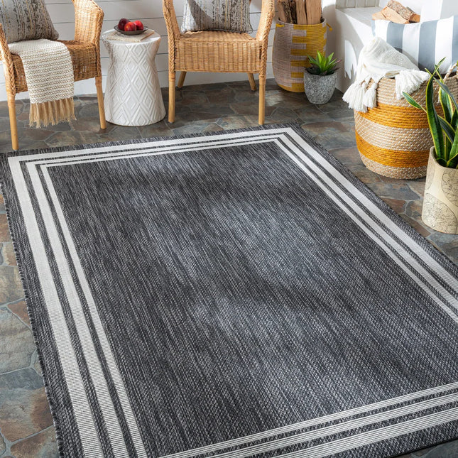 Jeremie Indoor Outdoor Border Area Rug Durable Patio Floor Carpet Mat