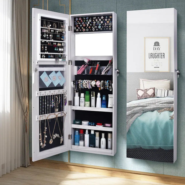 Jewelry Armoire Cabinet with Mirror and Multiple Storage Drawers
