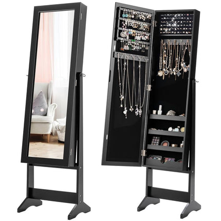 Standing Jewelry Armoire Cabinet with Full-Length Mirror and Storage Organizer