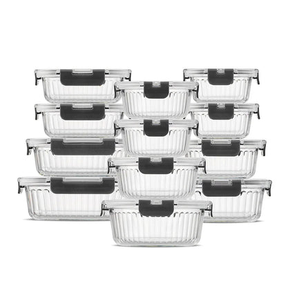 24-Piece Glass Food Storage Containers with Lids – Black, Multi-Size