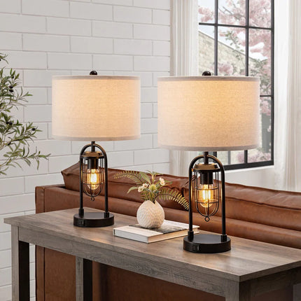 21.5 Inch Table Lamp Set with Night Light USB Ports and Bulbs Included