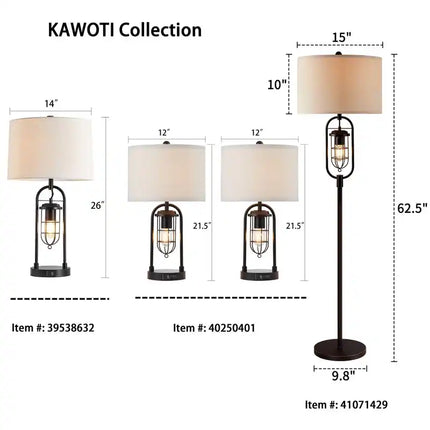 21.5 Inch Table Lamp Set with Night Light USB Ports and Bulbs Included