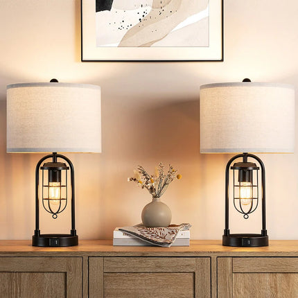 21.5 Inch Table Lamp Set with Night Light USB Ports and Bulbs Included