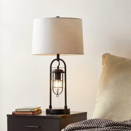 26-Inch Farmhouse Table Lamp with USB Ports Night Light Bedside Desk Lamp 1-Pack