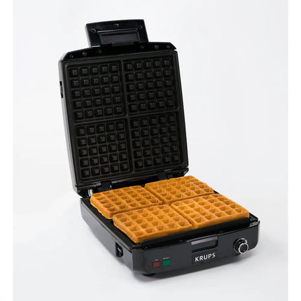 4 Slice Belgian Waffle Maker Silver/Black Nonstick Breakfast Waffle Iron