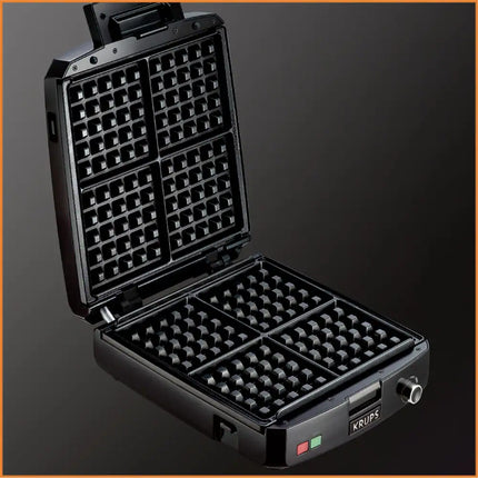 4 Slice Belgian Waffle Maker Silver/Black Nonstick Breakfast Waffle Iron