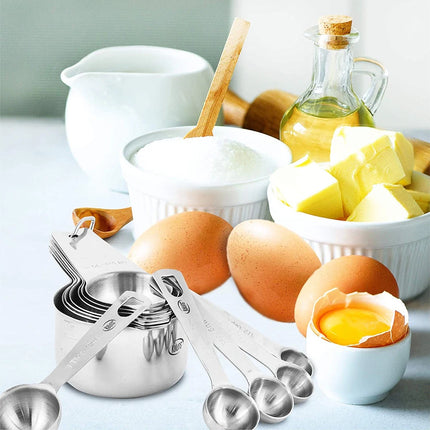 16 Piece Stainless Steel Measuring Cups and Spoons Set for Baking