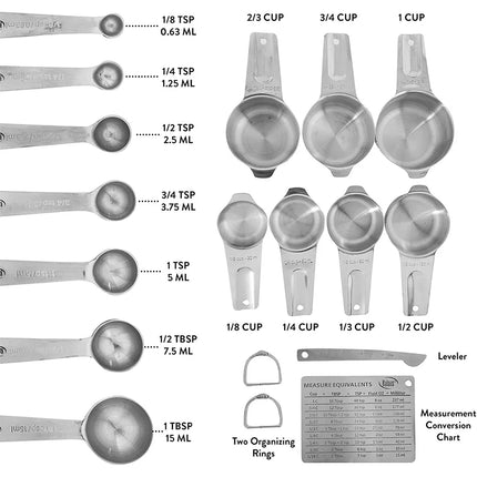 16 Piece Stainless Steel Measuring Cups and Spoons Set for Baking