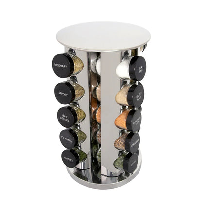 20 Jar Spice Rack Revolving Carousel Organizer with Jars Kitchen Storage
