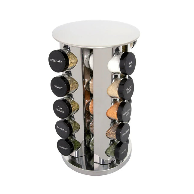 20 Jar Spice Rack Revolving Carousel Organizer with Jars Kitchen Storage