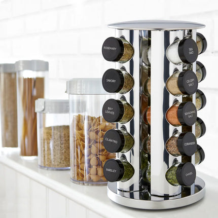 20 Jar Spice Rack Revolving Carousel Organizer with Jars Kitchen Storage