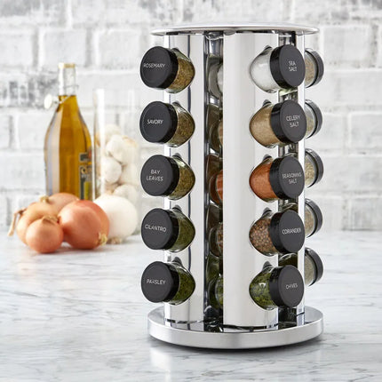 20 Jar Spice Rack Revolving Carousel Organizer with Jars Kitchen Storage