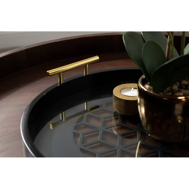Caspen Round Pattern Decorative Metal Handles Tray for Serving and Decor