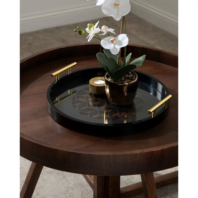 Caspen Round Pattern Decorative Metal Handles Tray for Serving and Decor