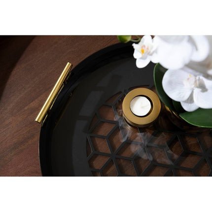 Caspen Round Pattern Decorative Metal Handles Tray for Serving and Decor