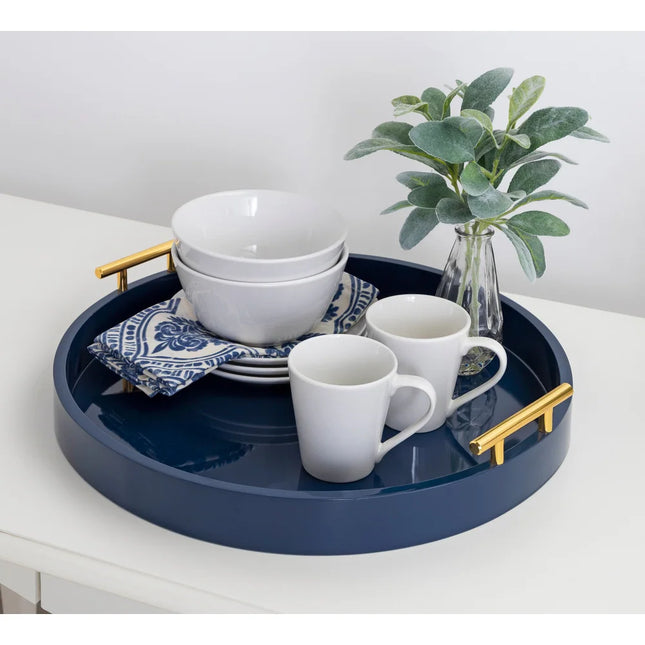 Lipton Metal Handle Round Serving Tray – Decorative Home Accent