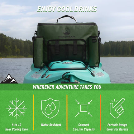 Wakeman Outdoors 18L Kayak Cooler Seat Back Fishing Insulated Water Resistant Bag Green