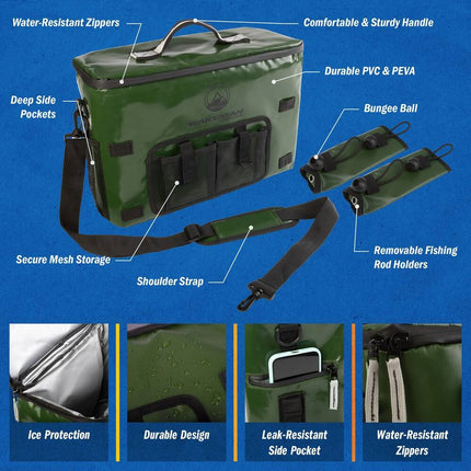 Wakeman Outdoors 18L Kayak Cooler Seat Back Fishing Insulated Water Resistant Bag Green