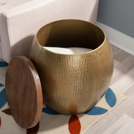 Luxury Gold Side Table with Drum Design and Functional Storage Space