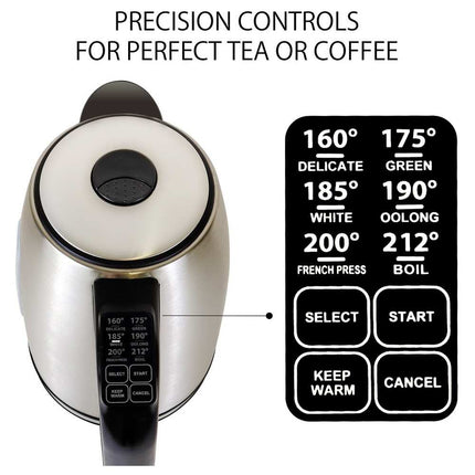 1.7L Cordless Electric Tea Kettle with 6 Temperature Presets Fast Boil Black