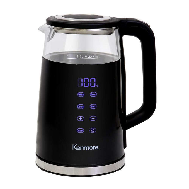 1.7L Glass Electric Kettle Digital Temperature Control Black Fast Boil BPA Free