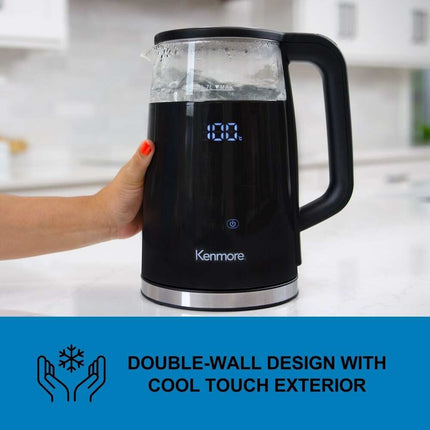 1.7L Glass Electric Kettle Digital Temperature Control Black Fast Boil BPA Free