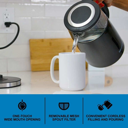 1.7L Glass Electric Kettle Digital Temperature Control Black Fast Boil BPA Free