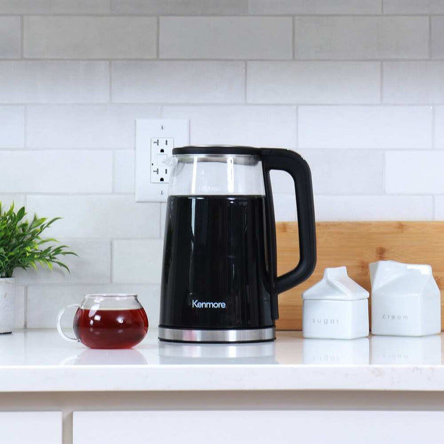 1.7L Glass Electric Kettle Digital Temperature Control Black Fast Boil BPA Free