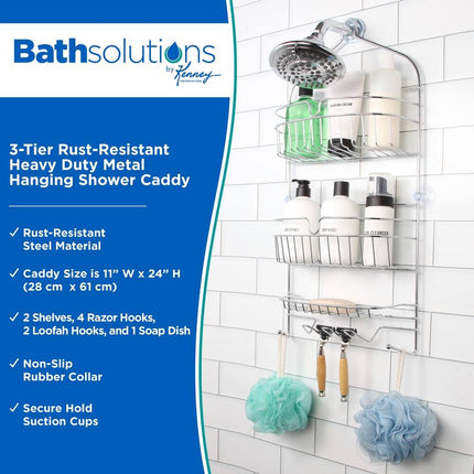 Chrome 3 Tier Hanging Shower Caddy Rust Resistant Bathroom Storage