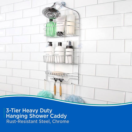 Chrome 3 Tier Hanging Shower Caddy Rust Resistant Bathroom Storage