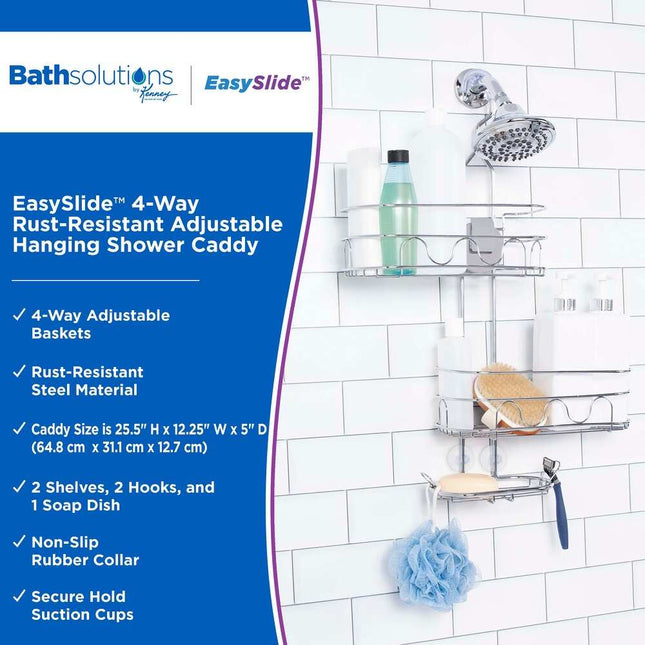 Chrome Rust Resistant EasySlide 4 Way Adjustable Shower Caddy Bathroom Storage Organizer