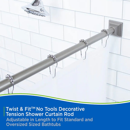 Twist & Fit Square End Camlock Shower Curtain Rod – 42-72", Pewte