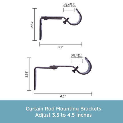 Set of 2 Adjustable Curtain Rod Brackets 1 Inch Dark Brown Mount Holders