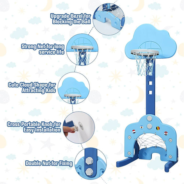 Kids 3-in-1 Basketball Hoop Toddler Sports Activity Center for Indoor Fun