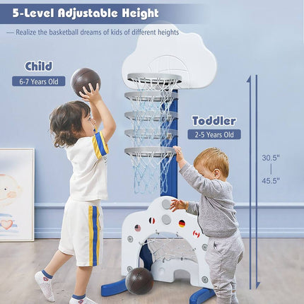 Kids 3-in-1 Basketball Hoop Toddler Sports Activity Center for Indoor Fun