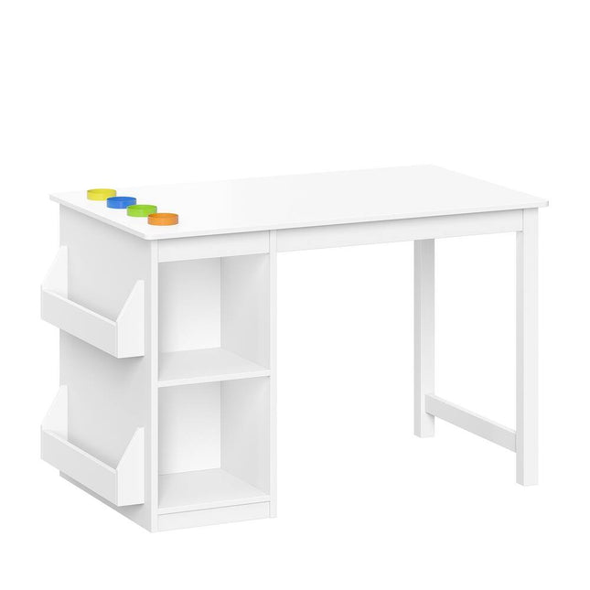 Kids Playroom Art Activity Table White with 2 Cubbies and 2 Bookracks Storage