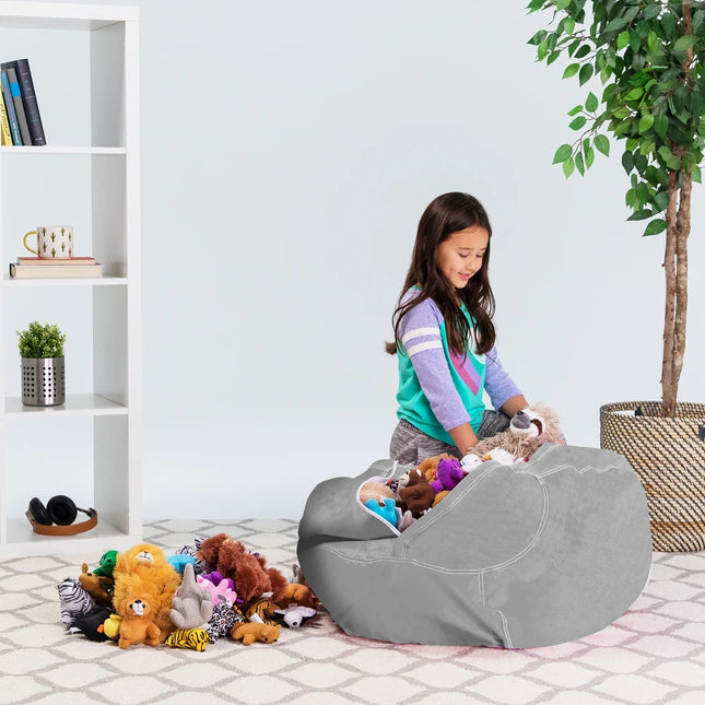 Kids Stuffed Animal Storage Bean Bag Chair Cover Toy Organizer