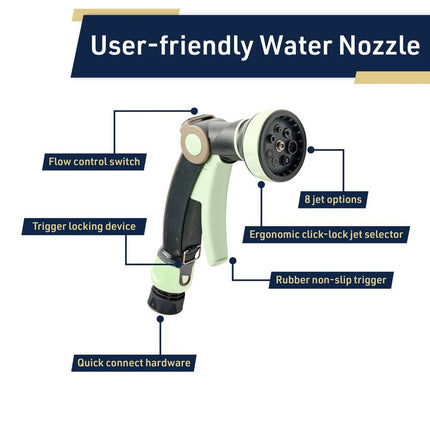 Garden Hose Spray Nozzle 8 Pattern Adjustable with Quick Connect Mint Black