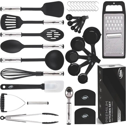 Black Kitchen Utensil Set – Nylon and Stainless Steel Cooking Utensils